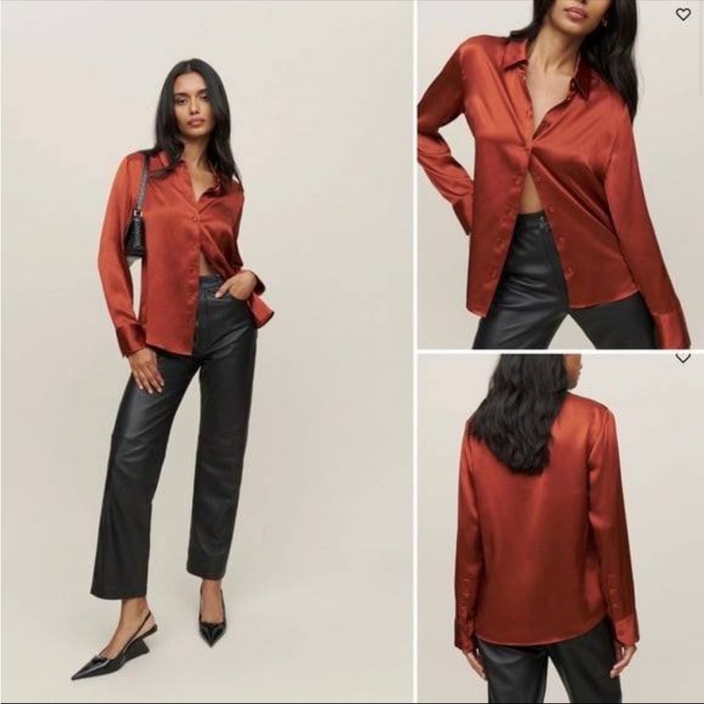 Reformation Sky Relaxed Silk Button Down (Oxide) S